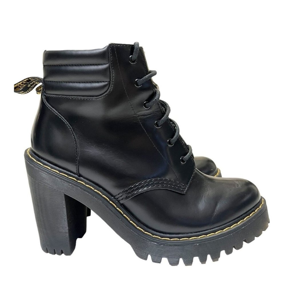 Doc Martens Persephone Black Leather Platform Heel Boots Size 8
